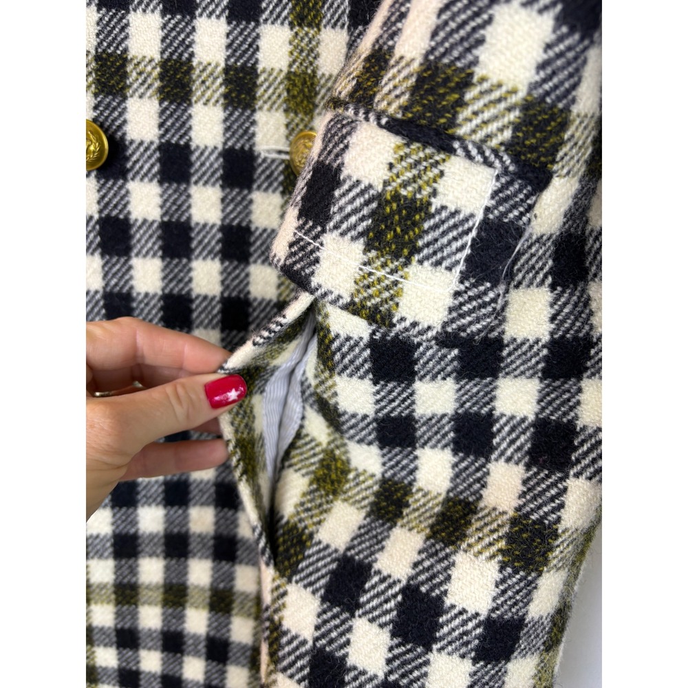 J.Crew Women Wool Buffalo Check Plaid Double Breasted Gold Button Coat Black - Picture 5 of 15